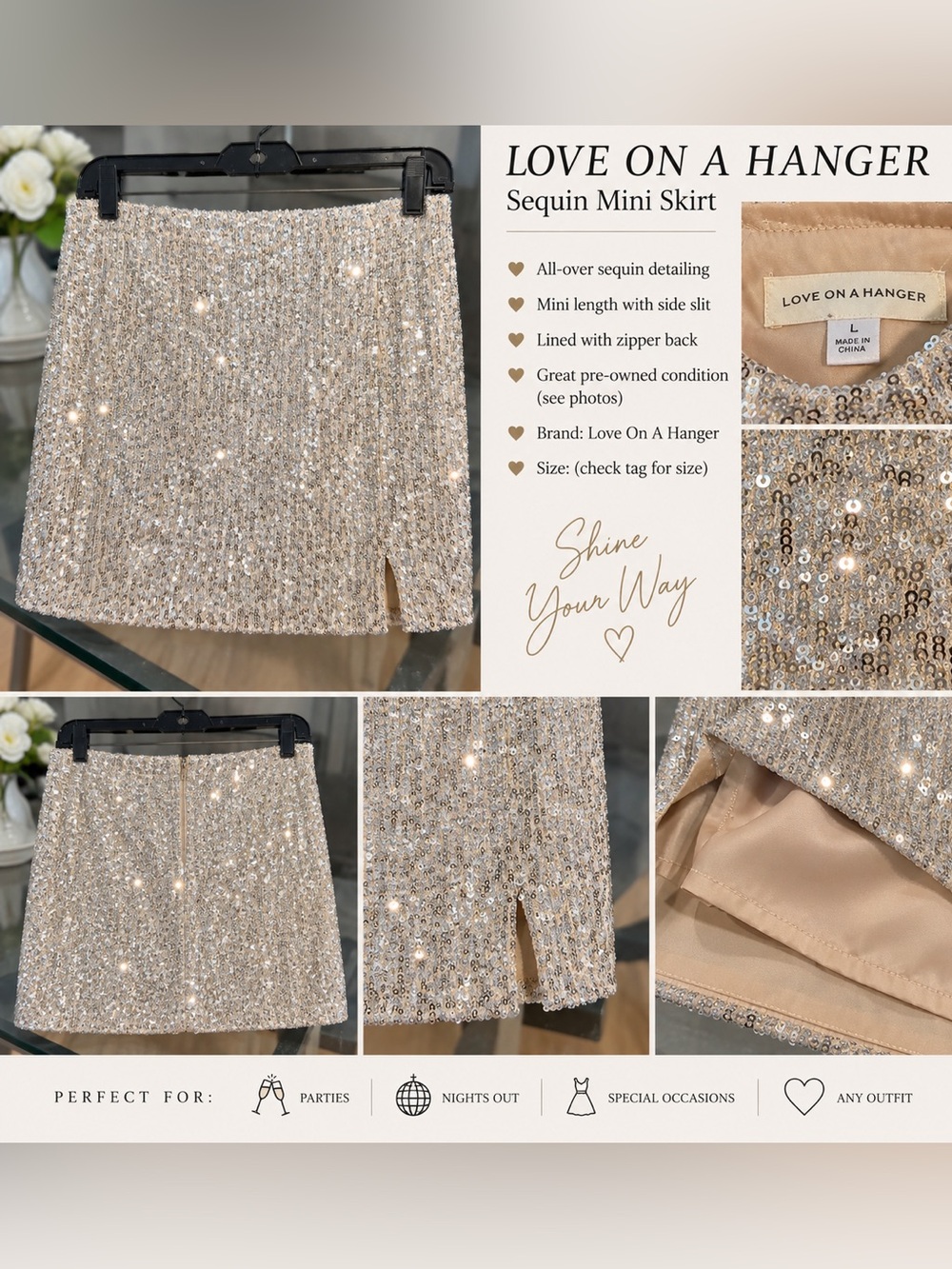 love on a hanger Champagne Sequin Mini Skirt